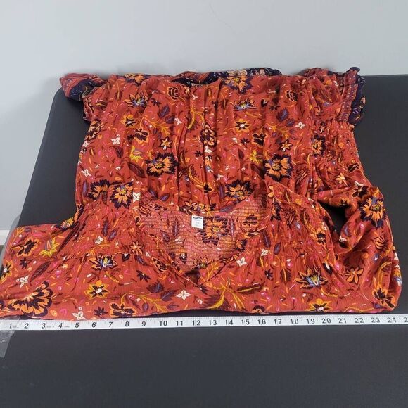 Old Navy Womens Floral Maxi Dress Red Size Large Petite Cottagecore Smocked Boho - Picture 8 of 9